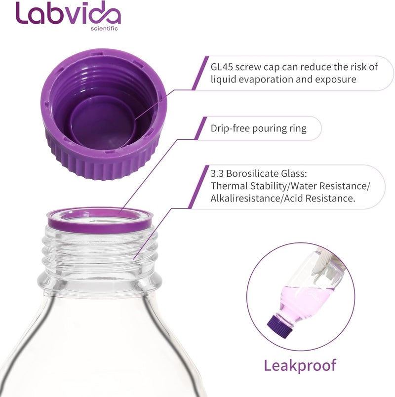 Labvida 4pcs 500ml Thick Glass Round Media Storage Bottles with GL45 Screw Cap, Borosilicate Glass, LVAD005 - Image 4